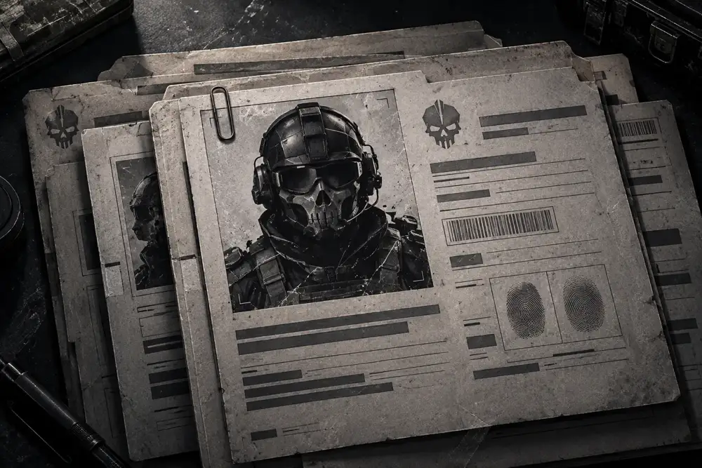 Personnel dossiers on a military records desk